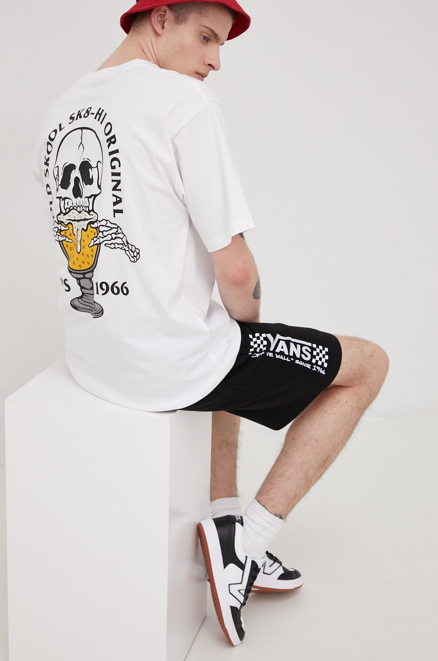 

Памучна тениска Vans в бяло с принт, Бял