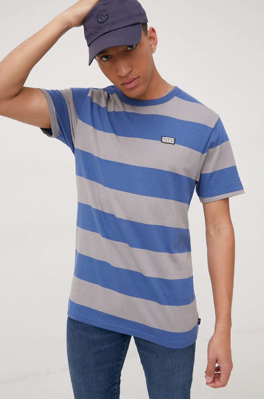 Vans tricou din bumbac culoarea albastru marin, modelator