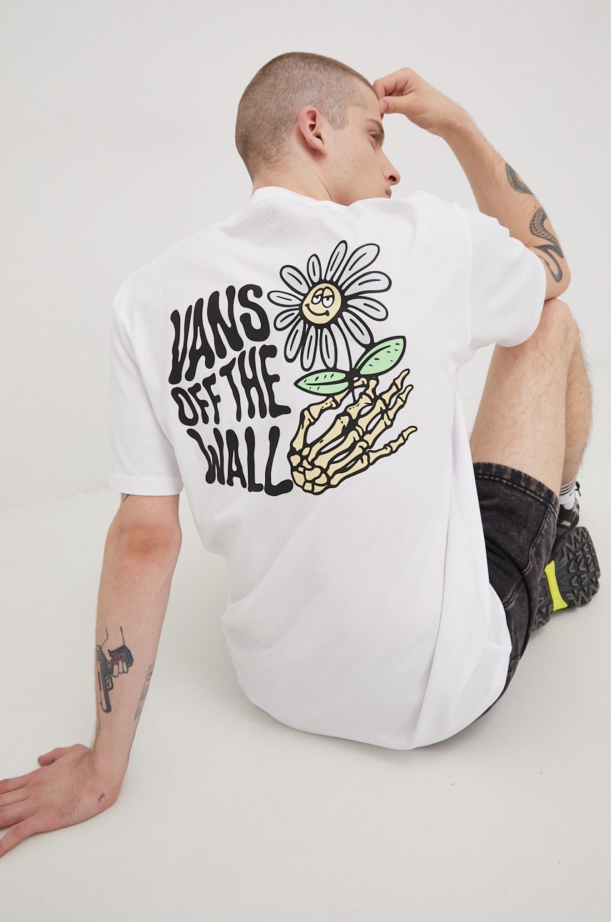 Vans t-shirt bawełniany kolor biały z nadrukiem