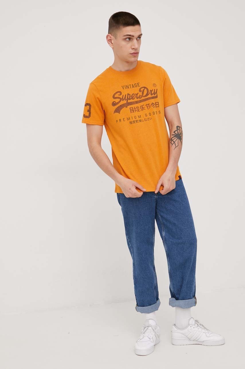 Superdry tricou barbati, culoarea galben, melanj