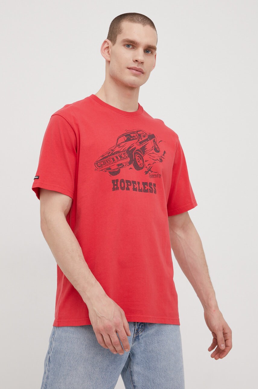 

Бавовняна футболка Superdry колір червоний з принтом