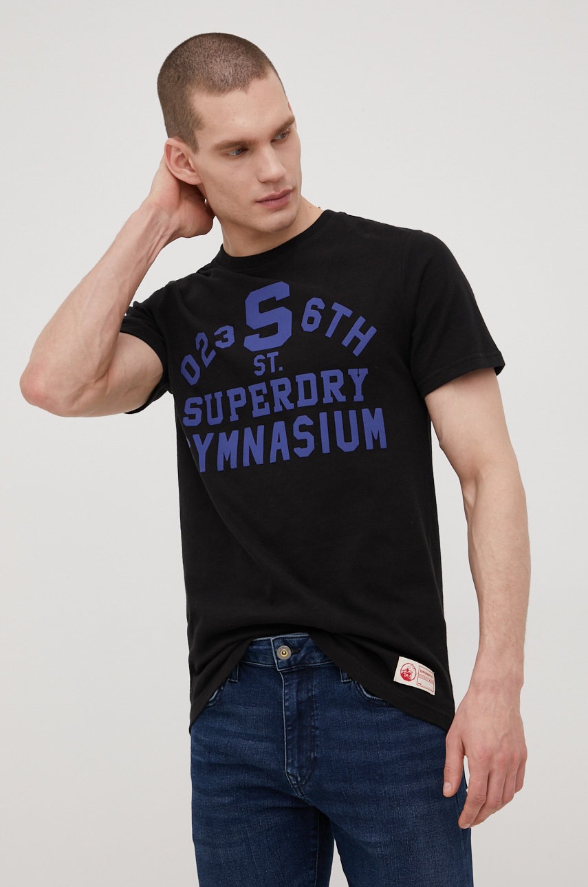 

Памучна тениска Superdry в черно с принт, Черен