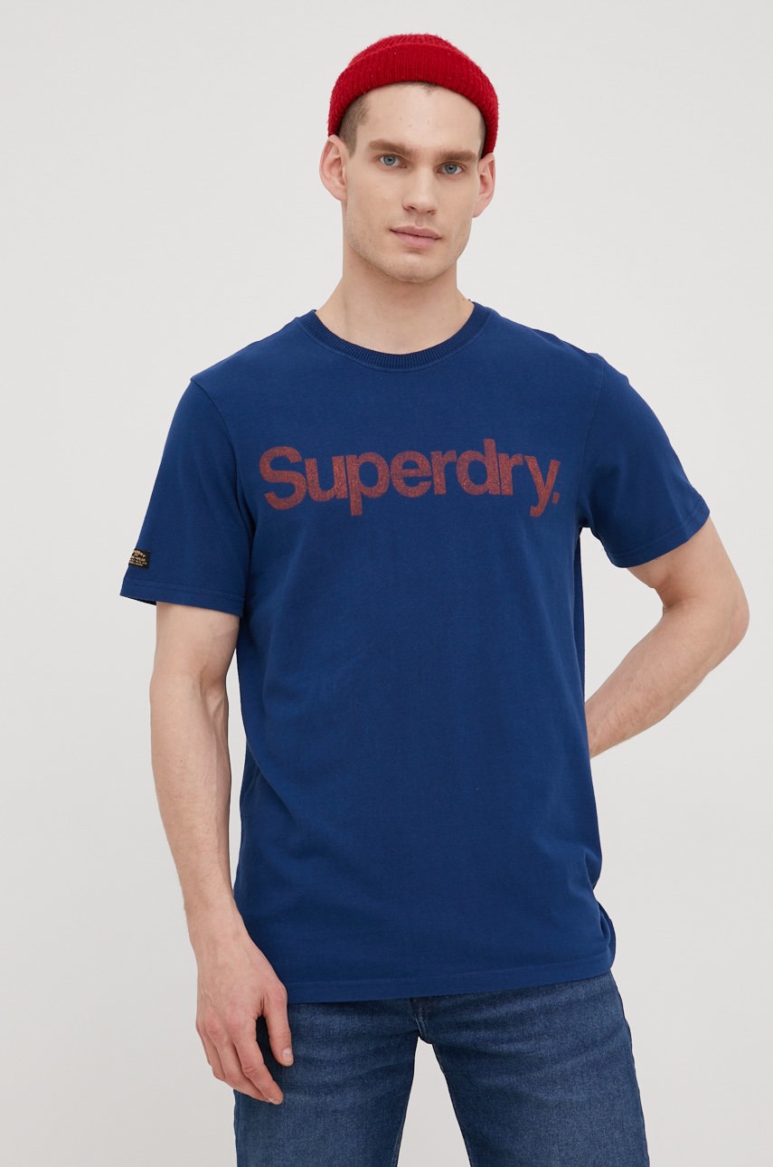 

Памучна тениска Superdry с принт, Син