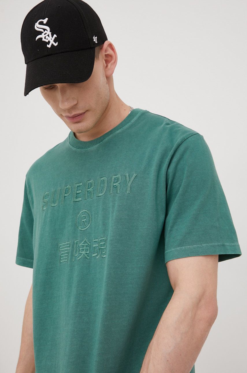Superdry tricou din bumbac culoarea verde, cu imprimeu answear.ro