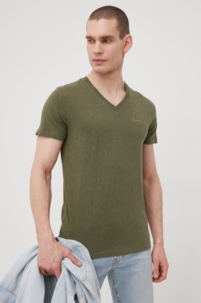 Superdry tricou din bumbac culoarea verde, neted