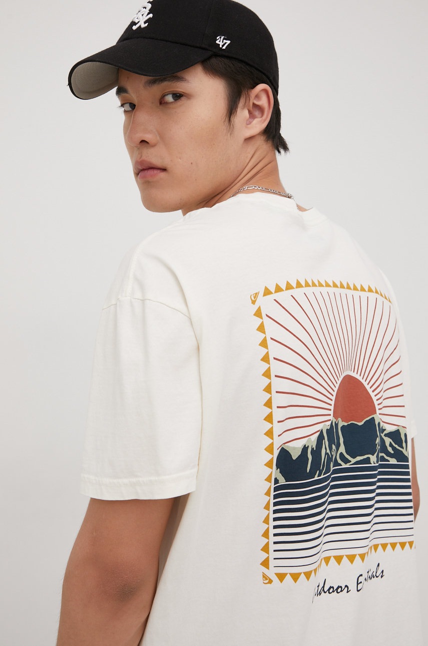

Памучна тениска Quiksilver в бяло с принт, Бежов