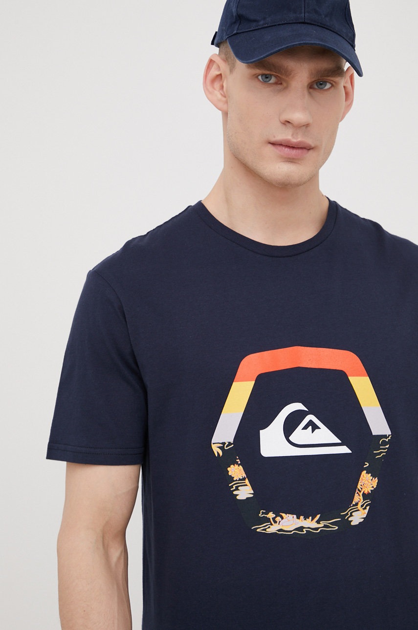 

Бавовняна футболка Quiksilver колір синій з принтом