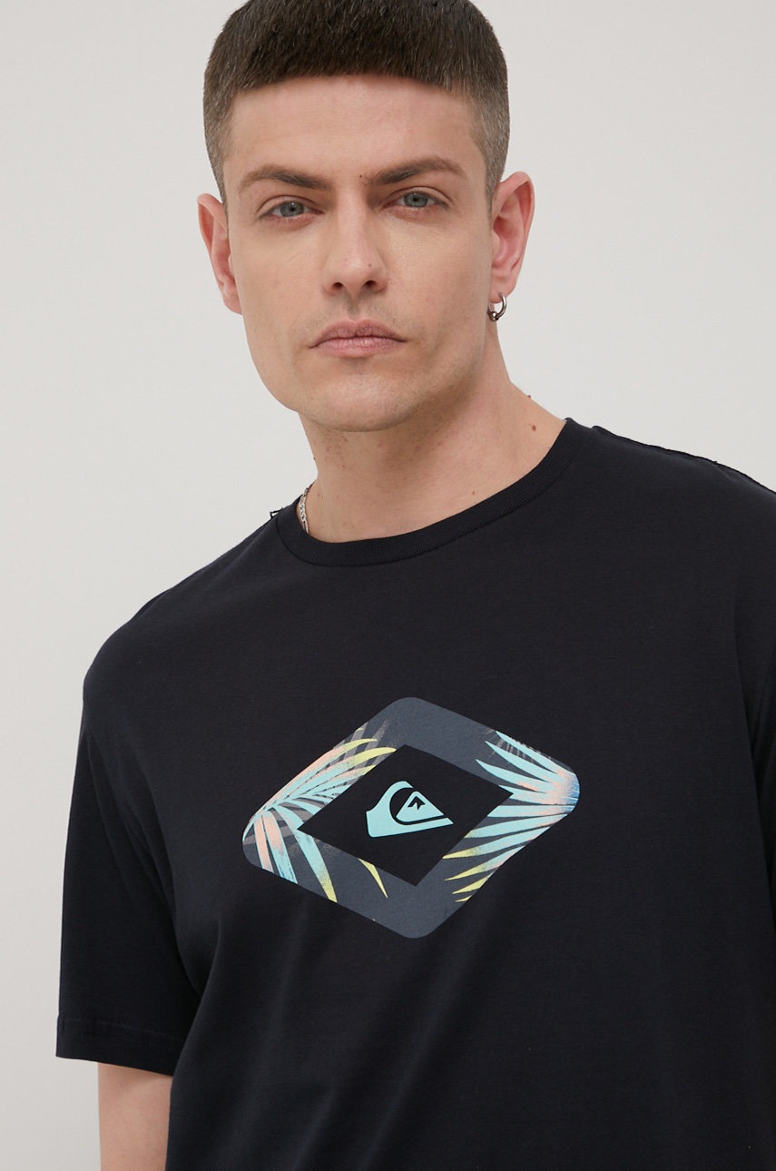 

Памучна тениска Quiksilver в тъмносиньо с принт, Тъмносин