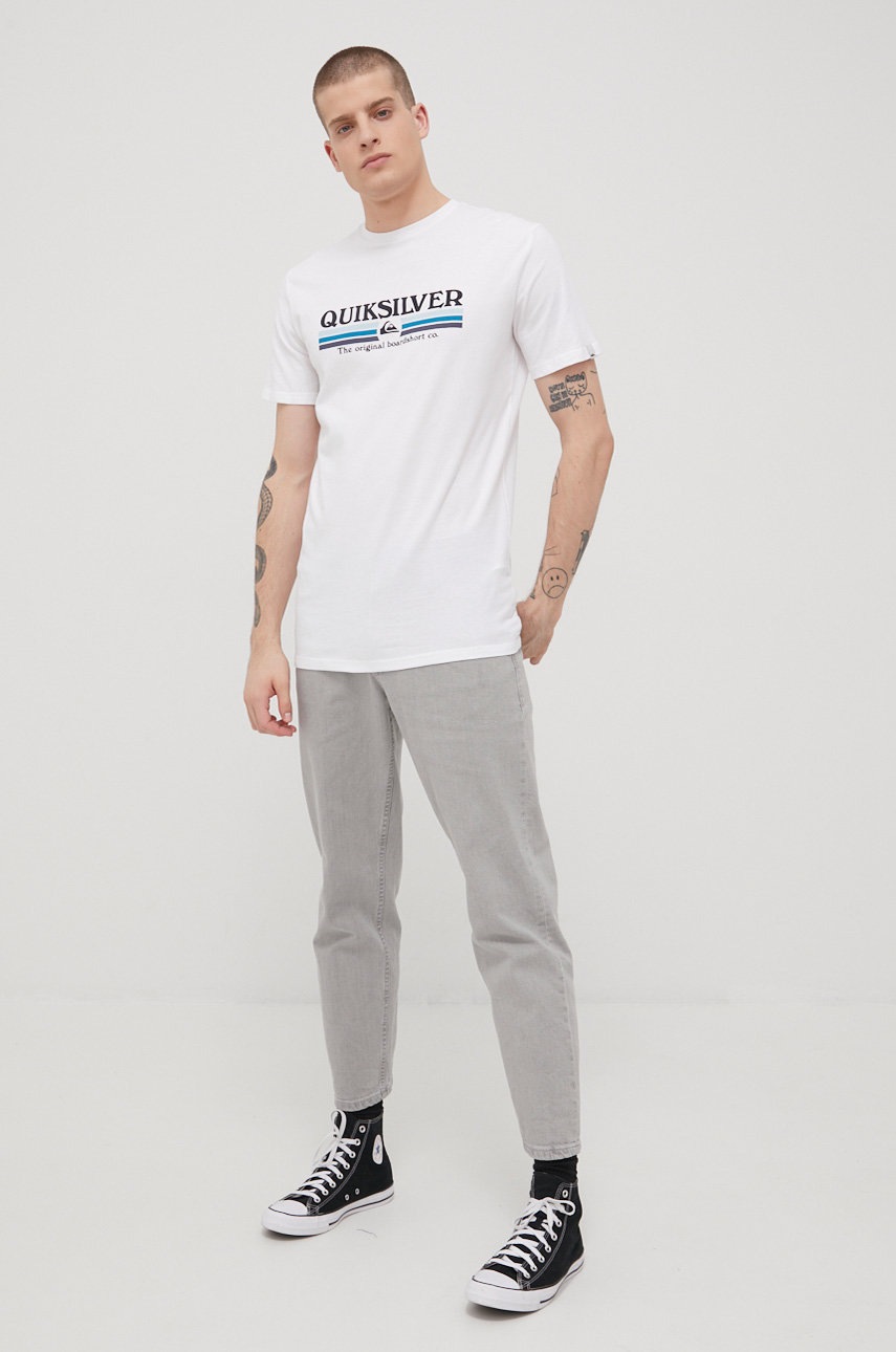 

Хлопковая футболка Quiksilver цвет белый с принтом
