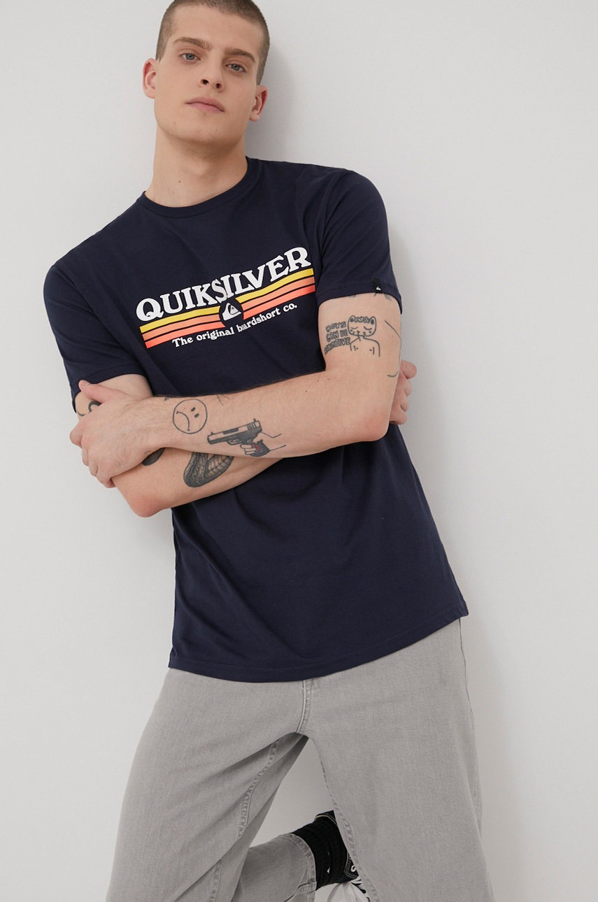 

Памучна тениска Quiksilver в тъмносиньо с принт, Тъмносин