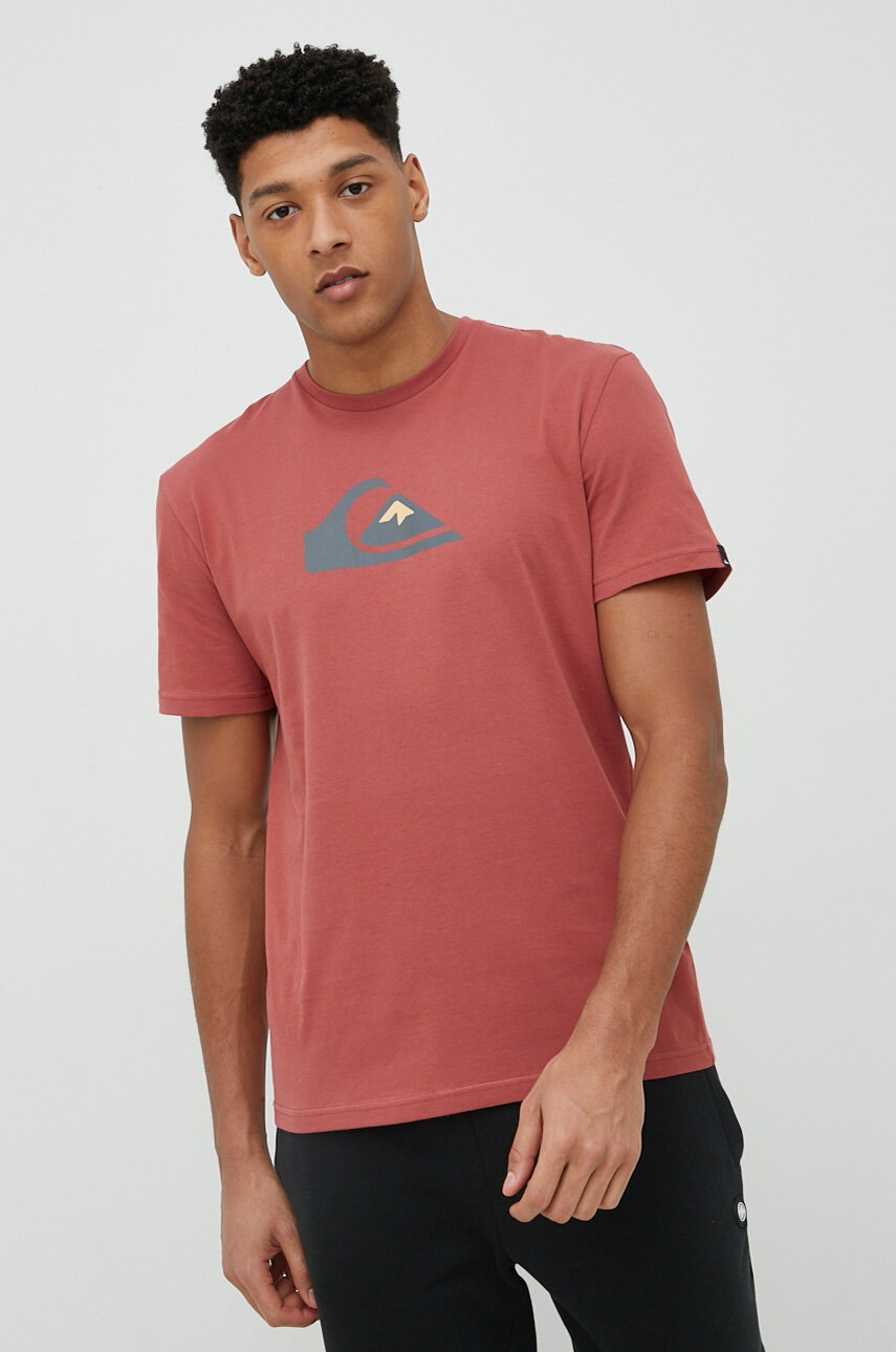 

Памучна тениска Quiksilver в червено с принт, Бордо