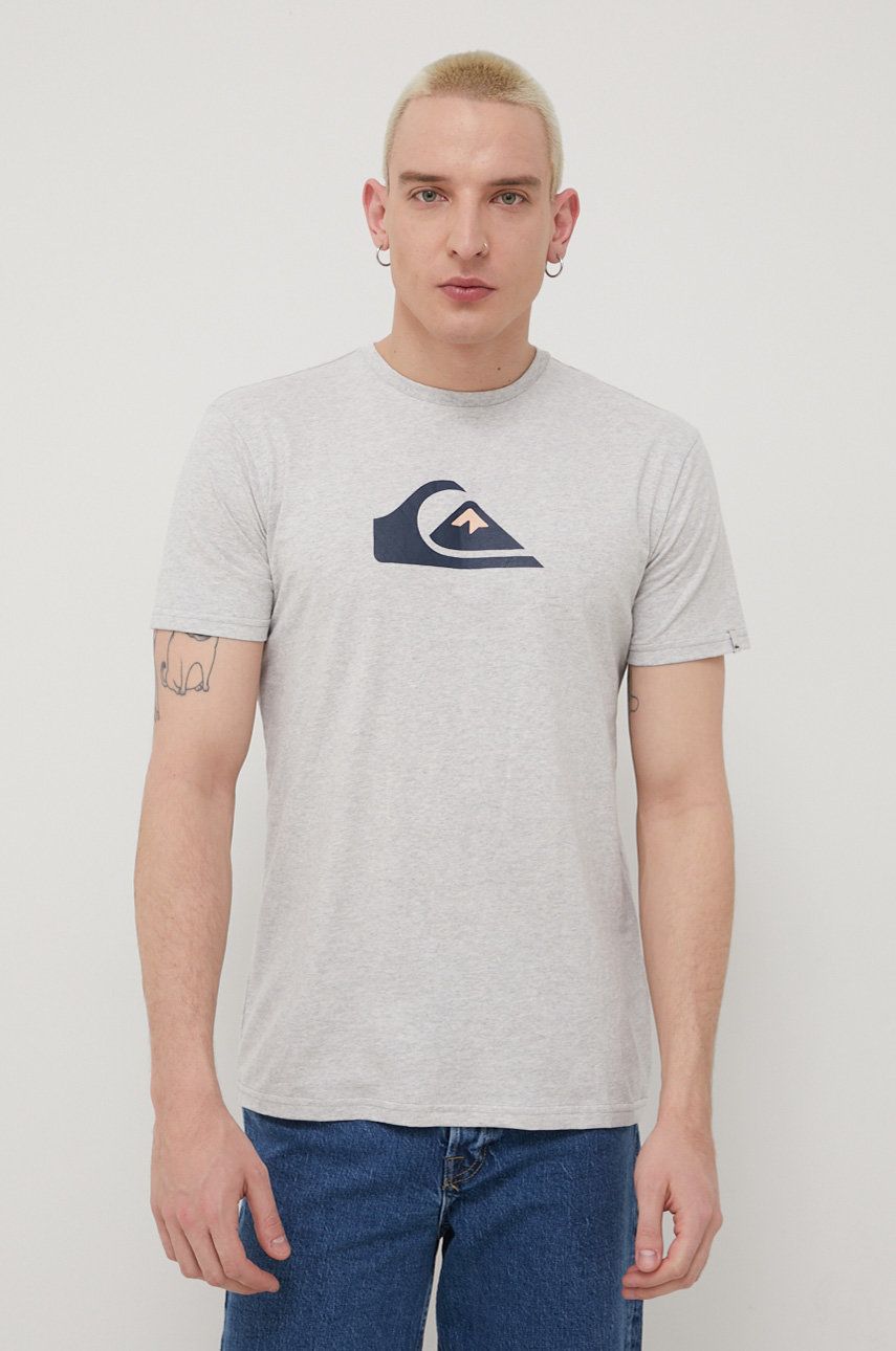 E-shop Bavlněné tričko Quiksilver šedá barva, s potiskem