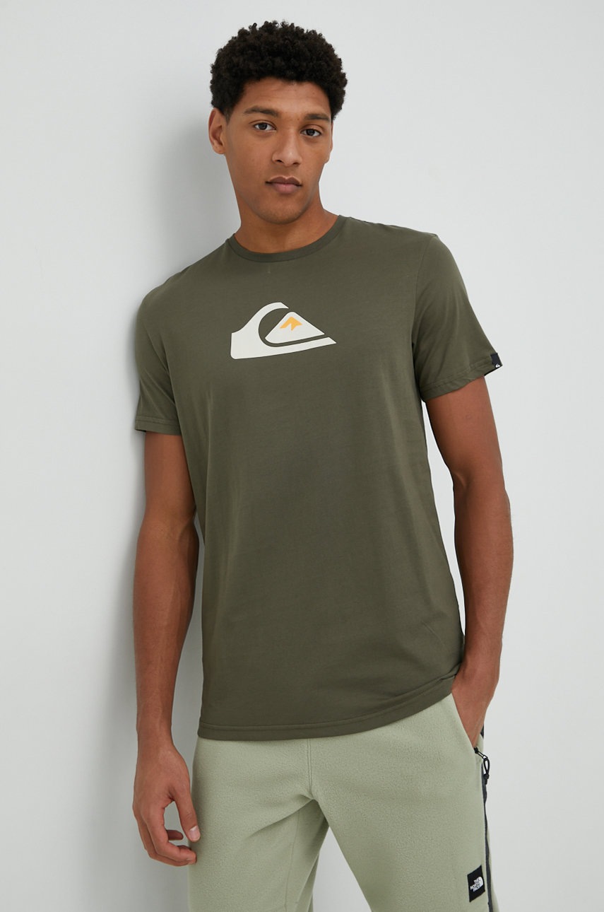 

Хлопковая футболка Quiksilver цвет зелёный с принтом