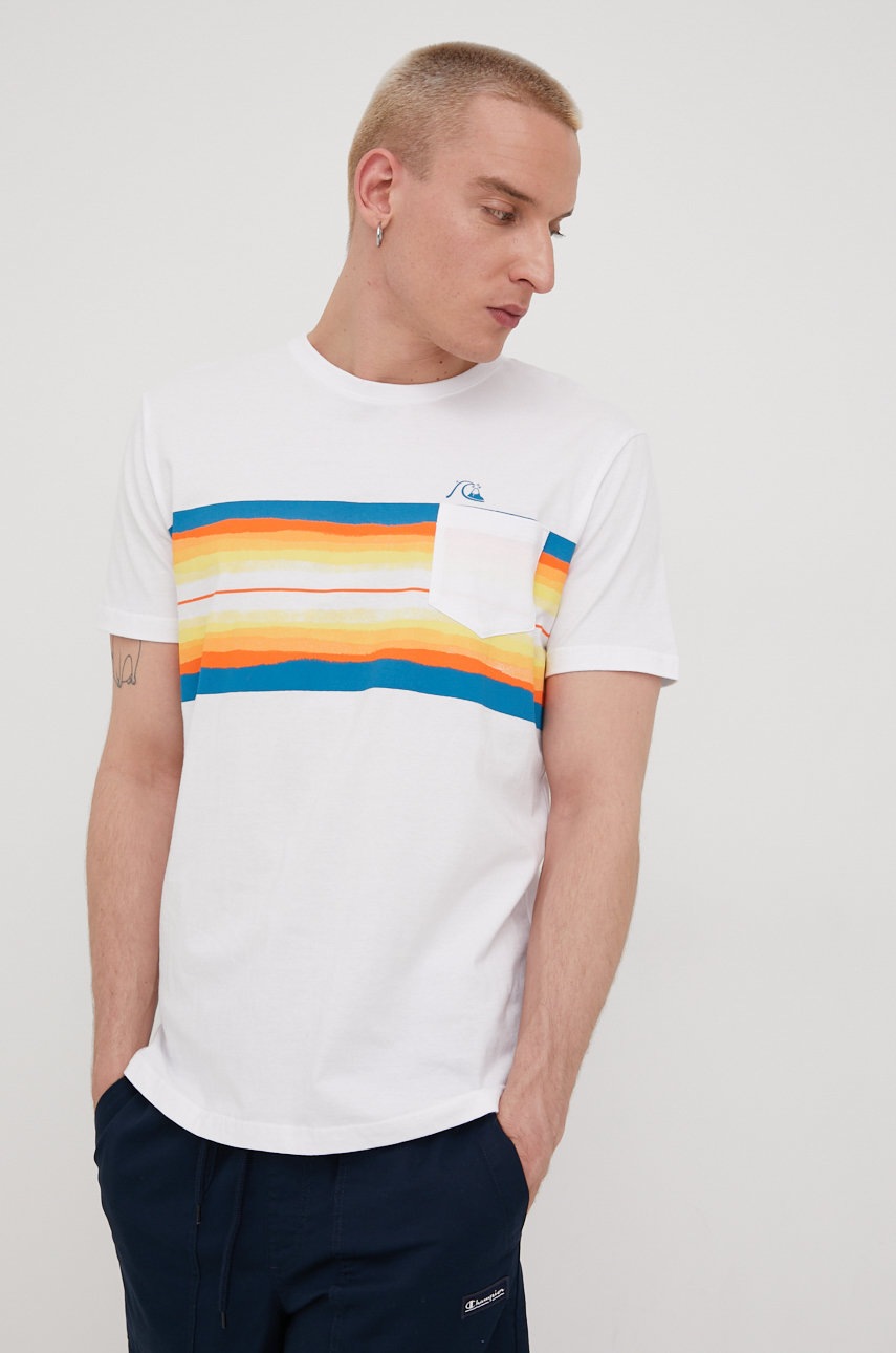 

Памучна тениска Quiksilver в бяло с принт, Бял