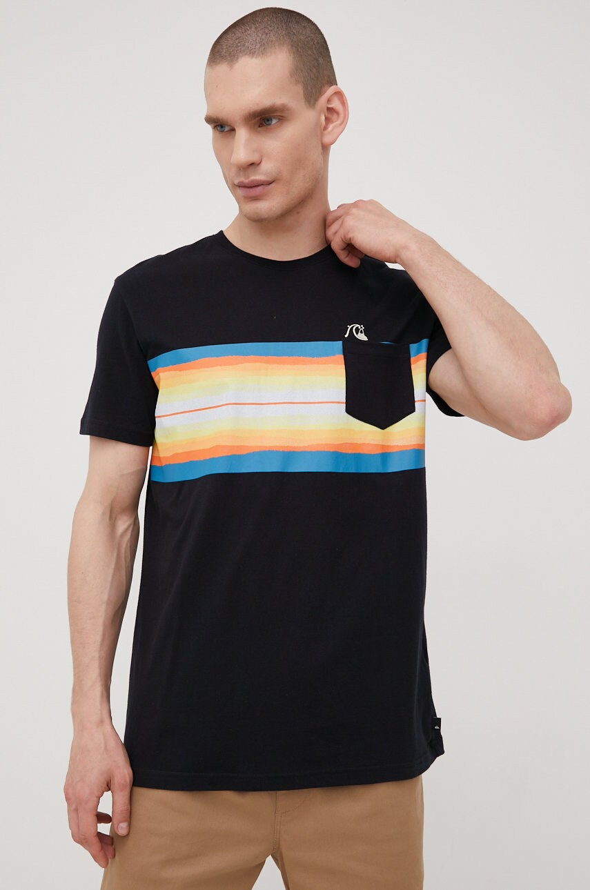 

Бавовняна футболка Quiksilver колір чорний з принтом