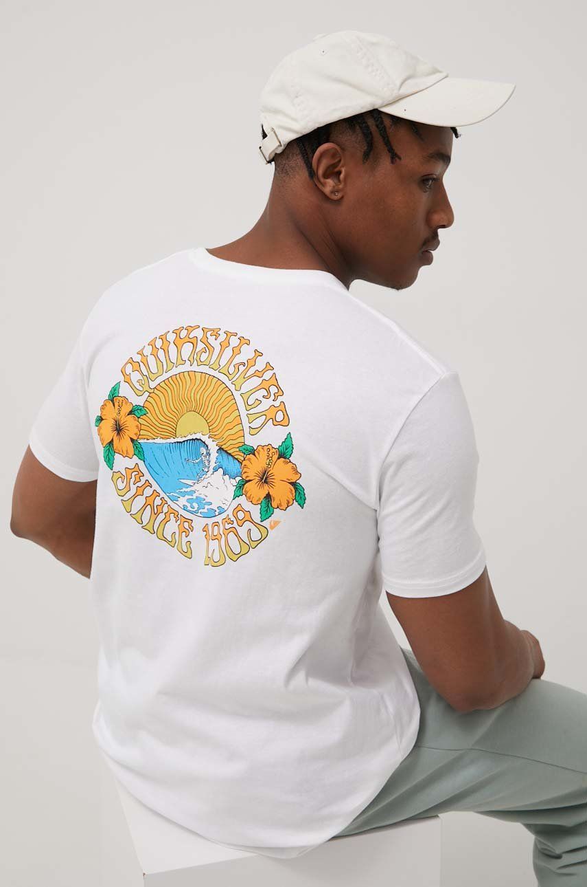 Quiksilver tricou din bumbac culoarea alb, cu imprimeu Alb imagine noua