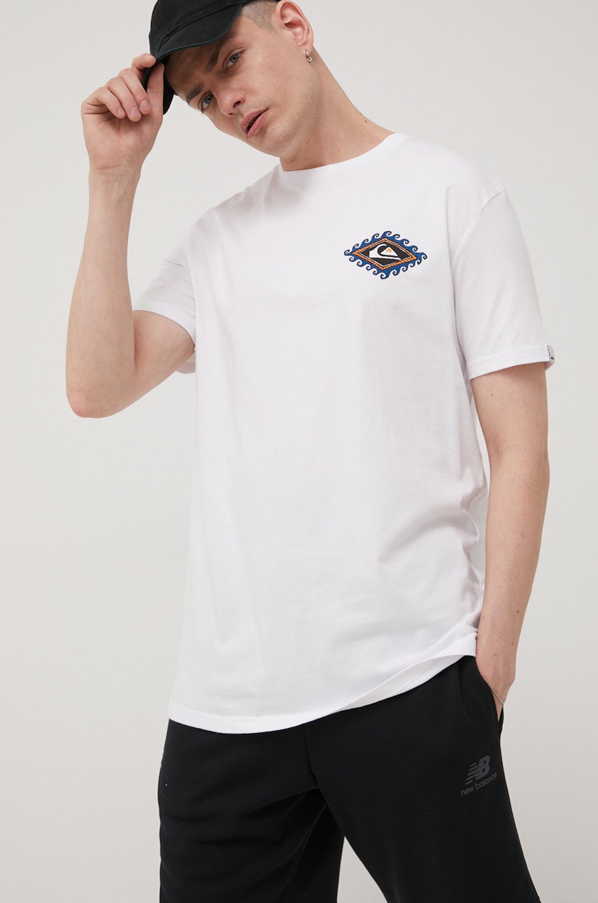 

Памучна тениска Quiksilver в бяло с принт, Бял