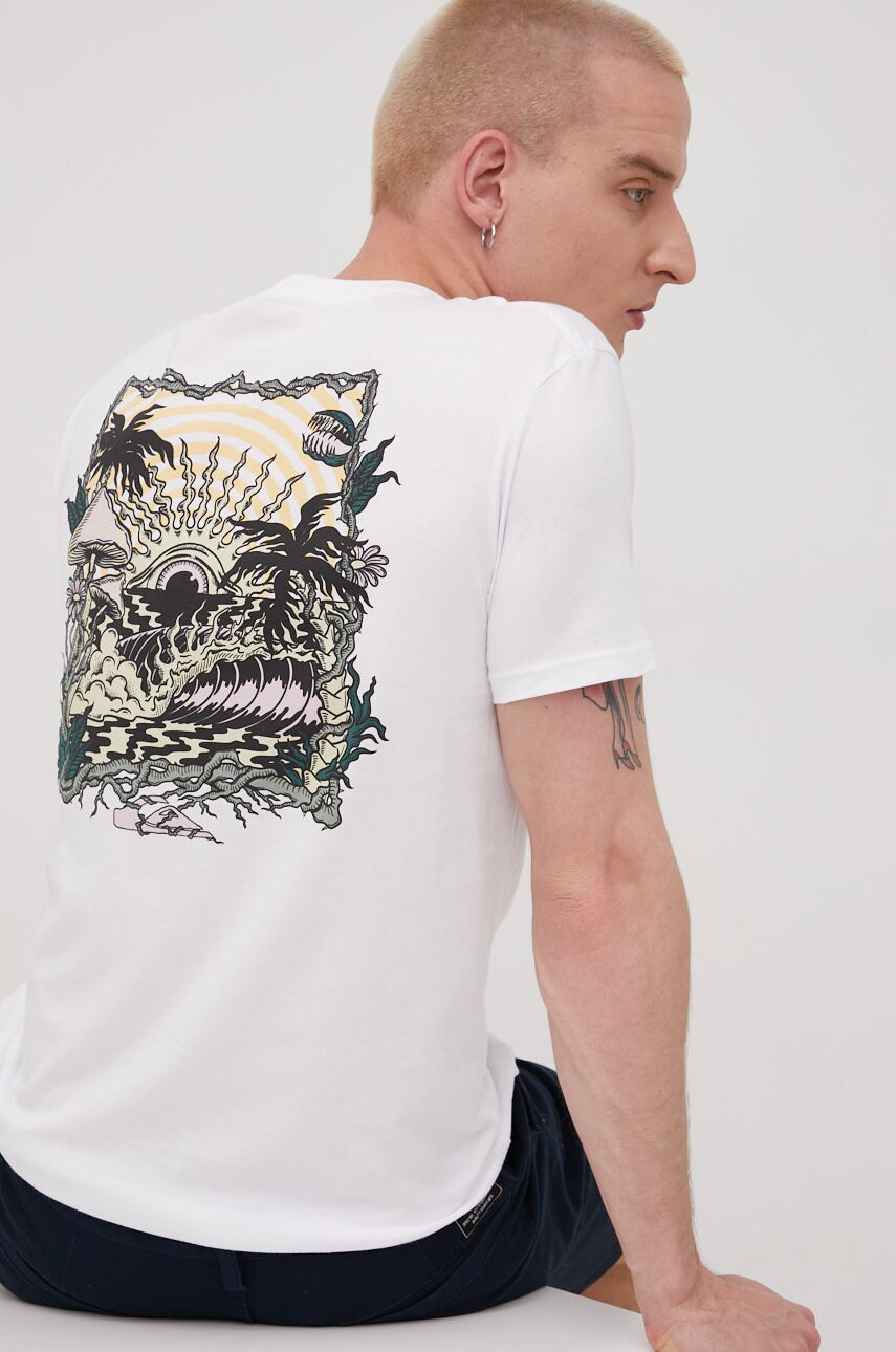 

Памучна тениска Quiksilver в бяло с принт, Бял