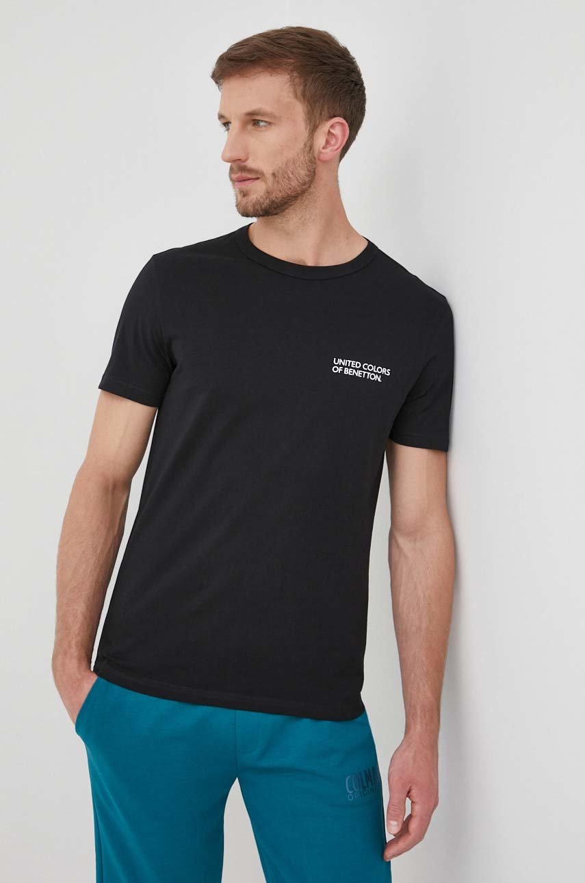 

Памучна тениска United Colors of Benetton в черно с изчистен дизайн, Черен