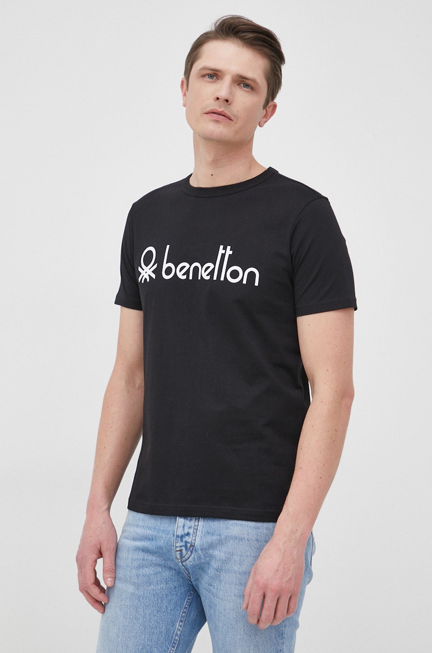 

Бавовняна футболка United Colors of Benetton колір чорний з принтом