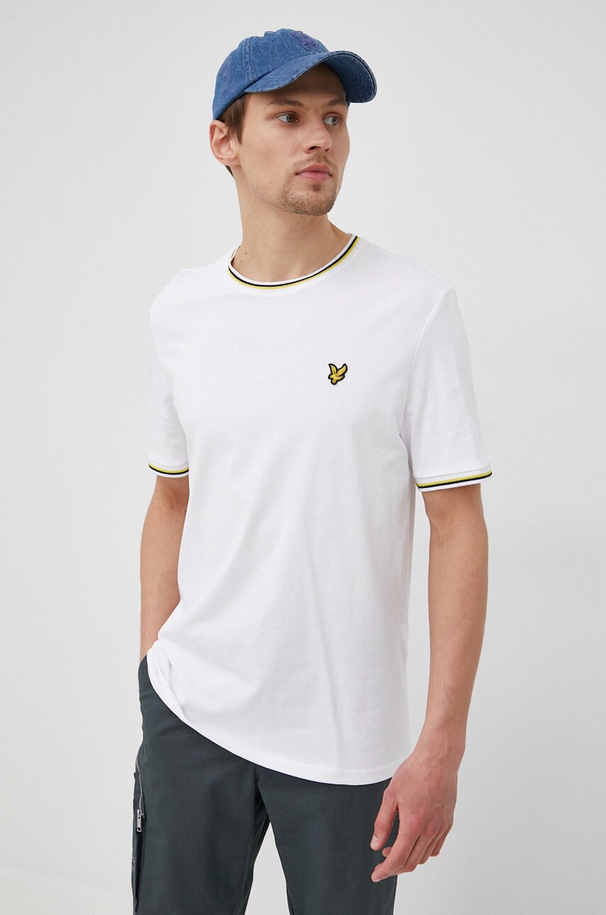 Lyle & scott tricou din bumbac culoarea alb, neted