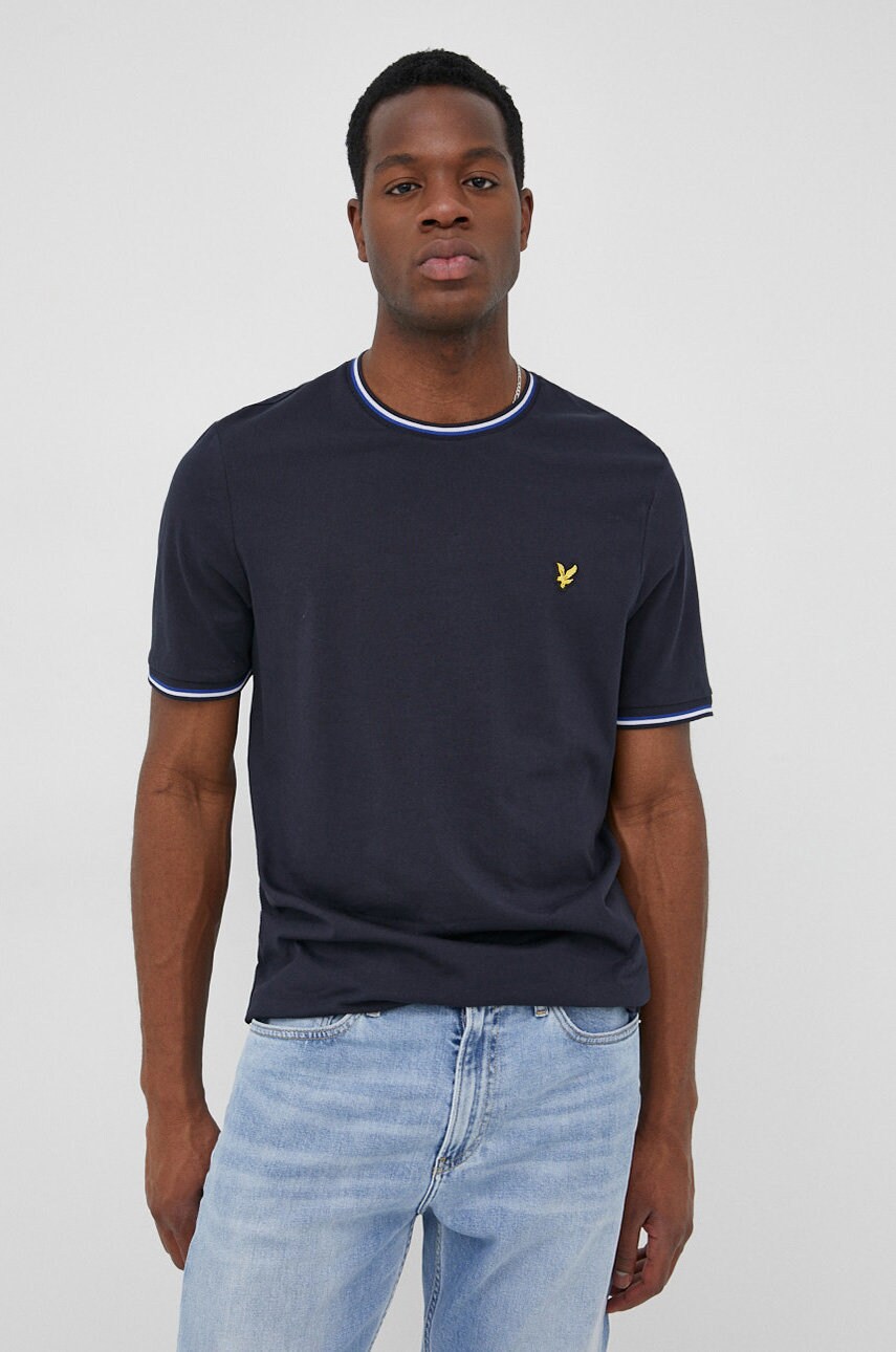 Lyle & scott tricou din bumbac culoarea albastru marin, neted