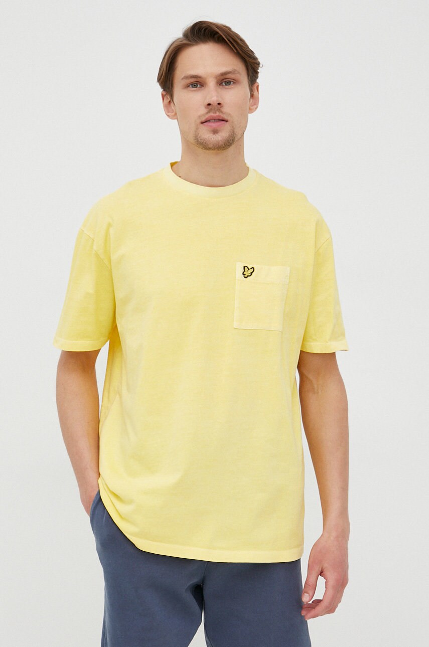 Lyle & scott tricou din bumbac culoarea galben, neted