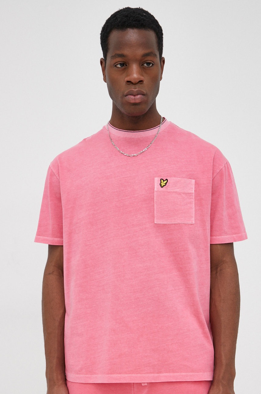 

Памучна тениска Lyle & Scott в розово с изчистен дизайн, Розов