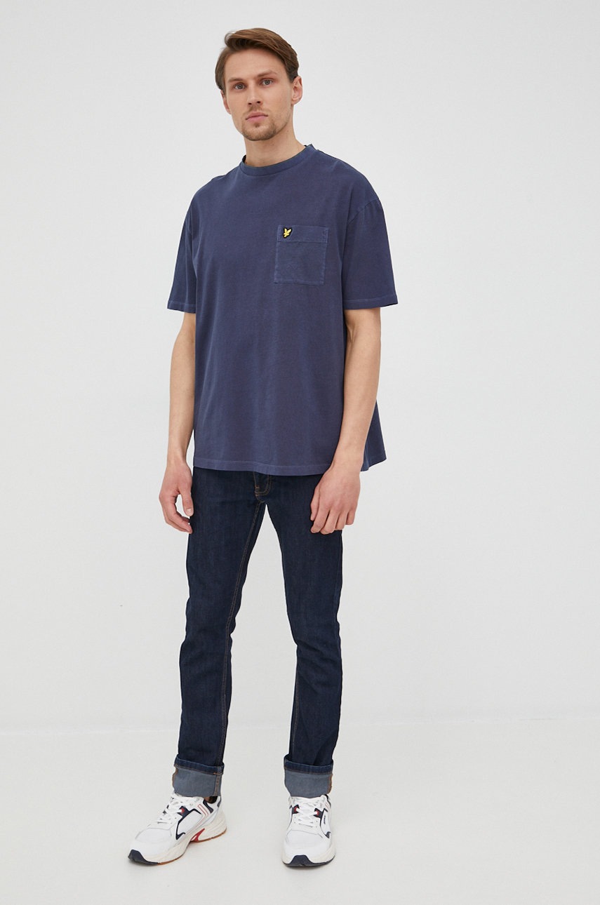 

Хлопковая футболка Lyle & Scott цвет синий однотонный