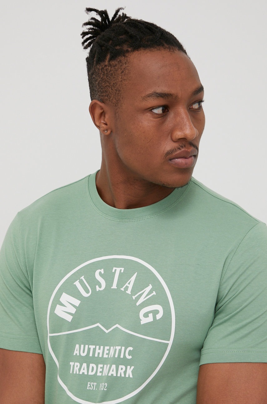 Mustang tricou din bumbac culoarea verde, cu imprimeu