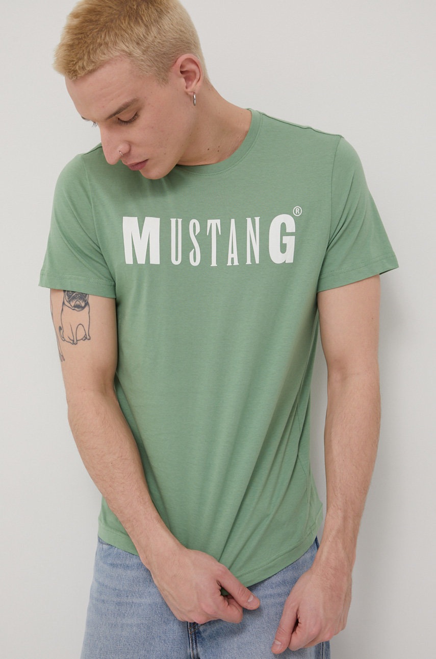 

Памучна тениска Mustang в зелено с принт, Зелен