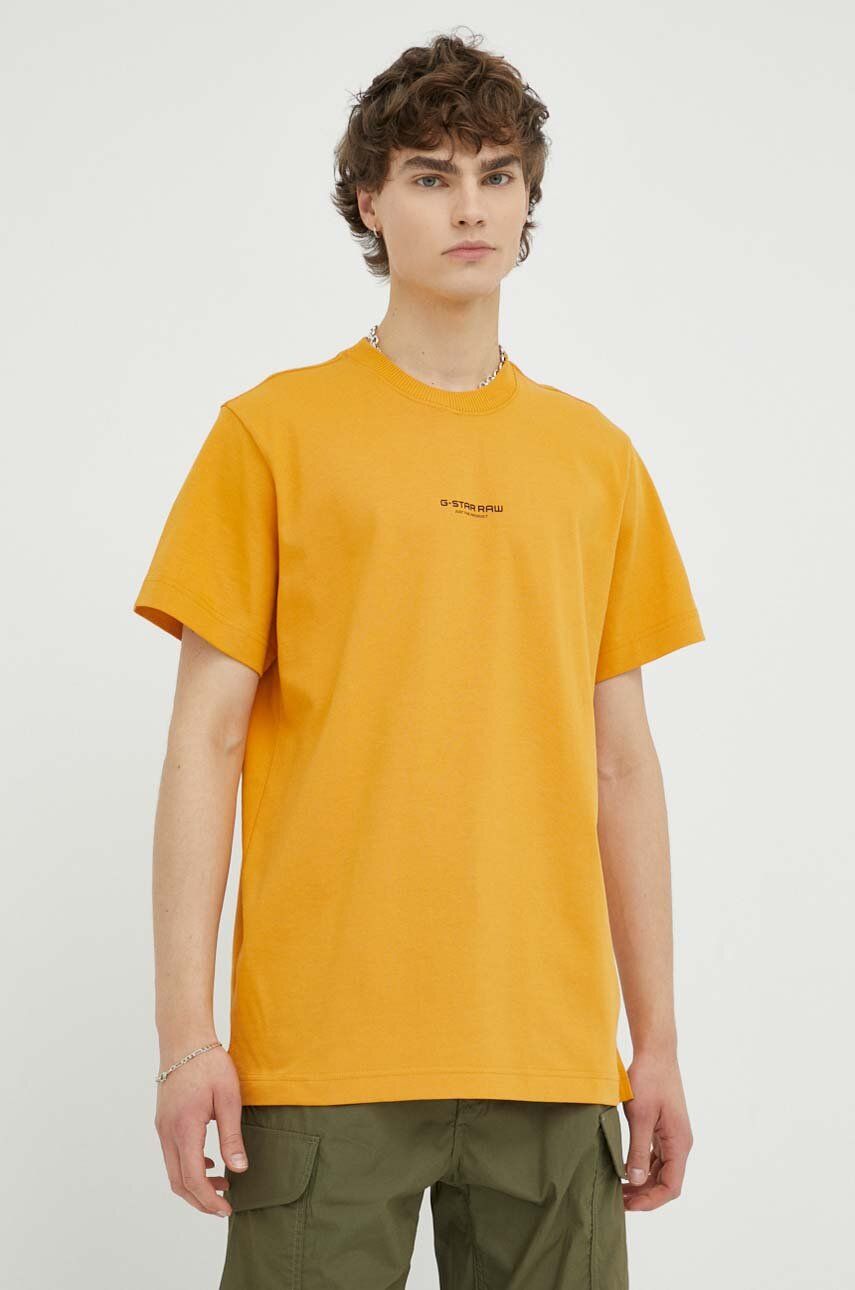 Bavlněné tričko G-Star Raw žlutá barva, s potiskem - žlutá -  100 % Bavlna