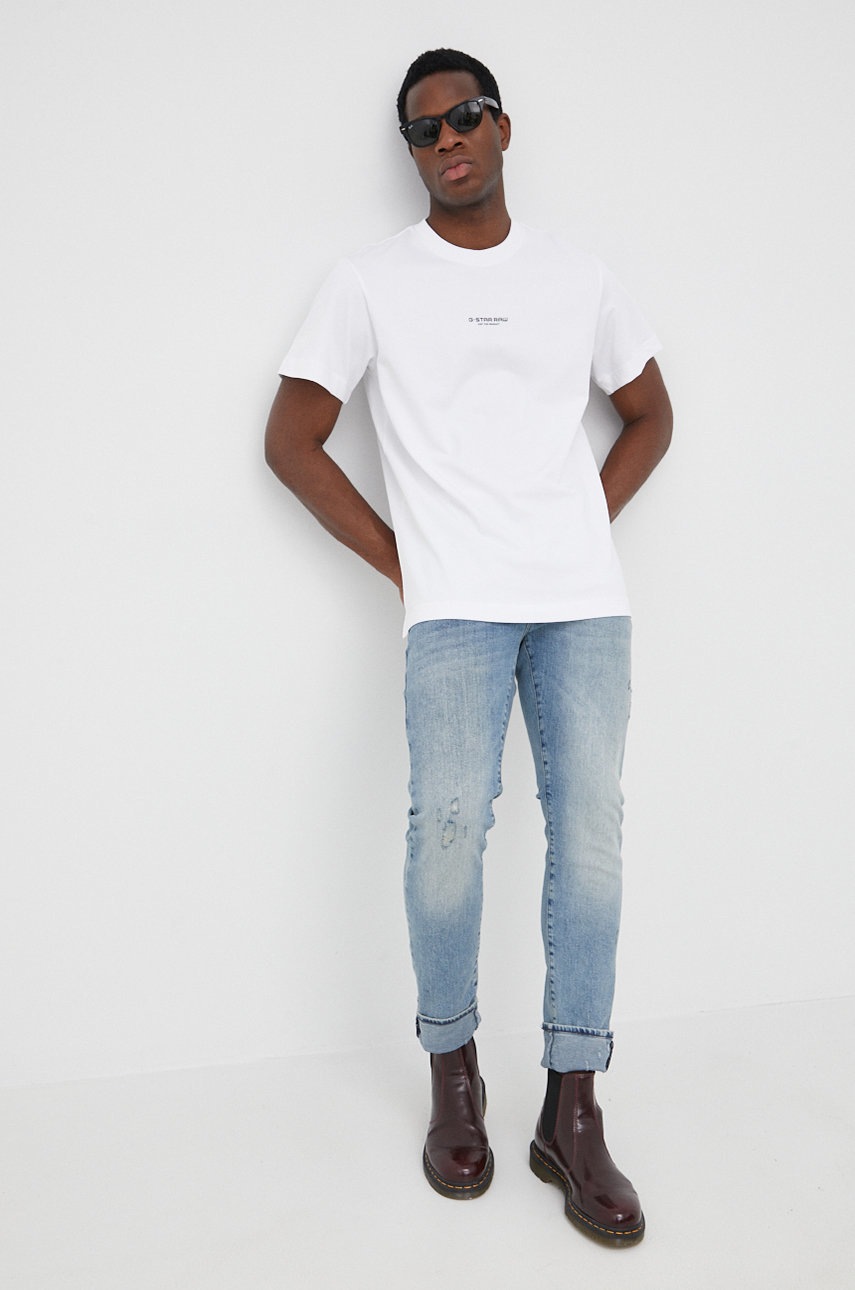 

Хлопковая футболка G-Star Raw цвет белый однотонный