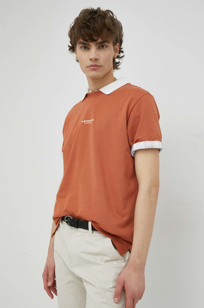 Bavlněné tričko G-Star Raw , bílá barva, s potiskem - oranžová -  100 % Bavlna