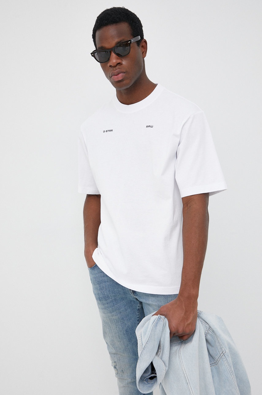 

Памучна тениска G-Star Raw в бяло с изчистен дизайн, Бял