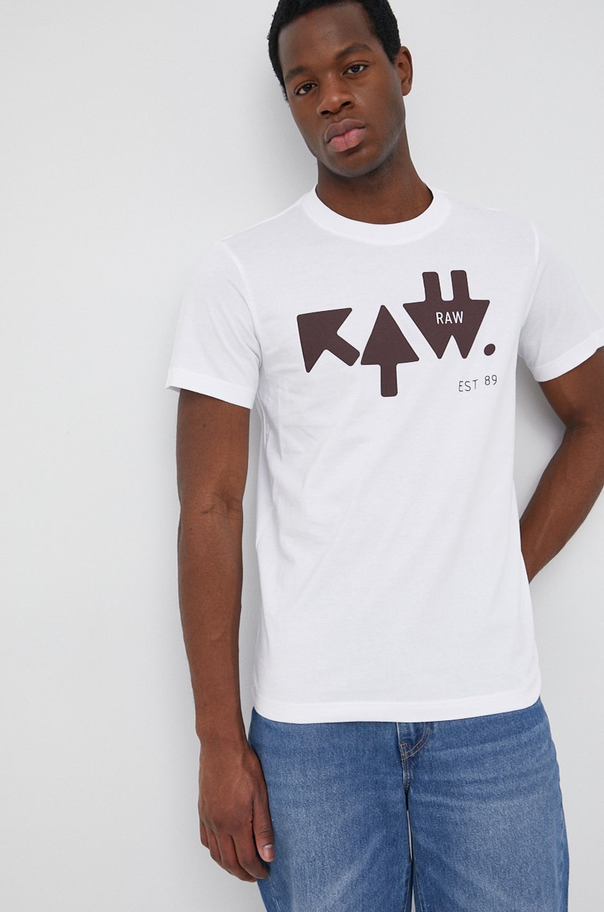 

Памучна тениска G-Star Raw в бяло с принт, Бял