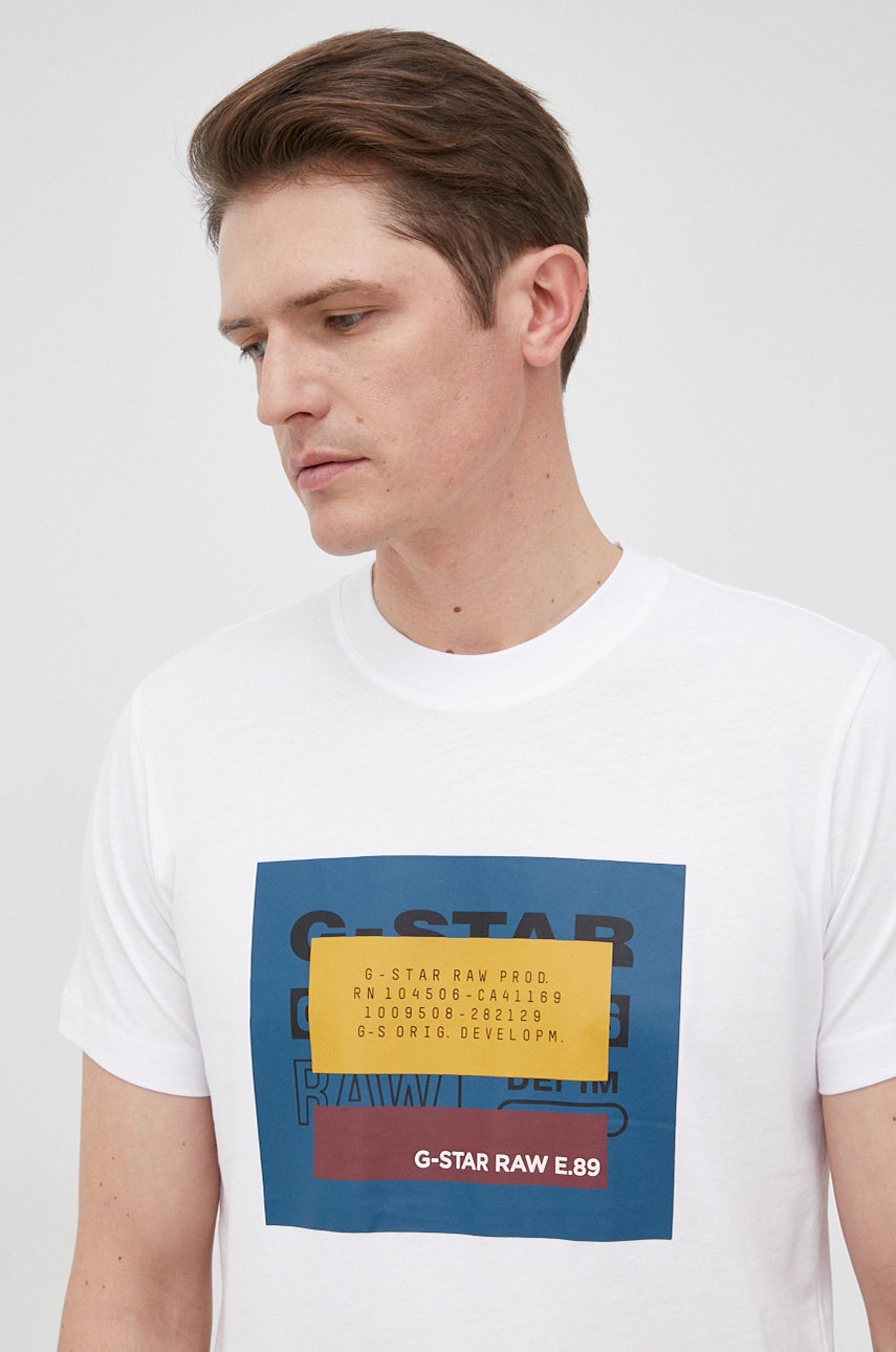 

Памучна тениска G-Star Raw в бяло с принт, Бял