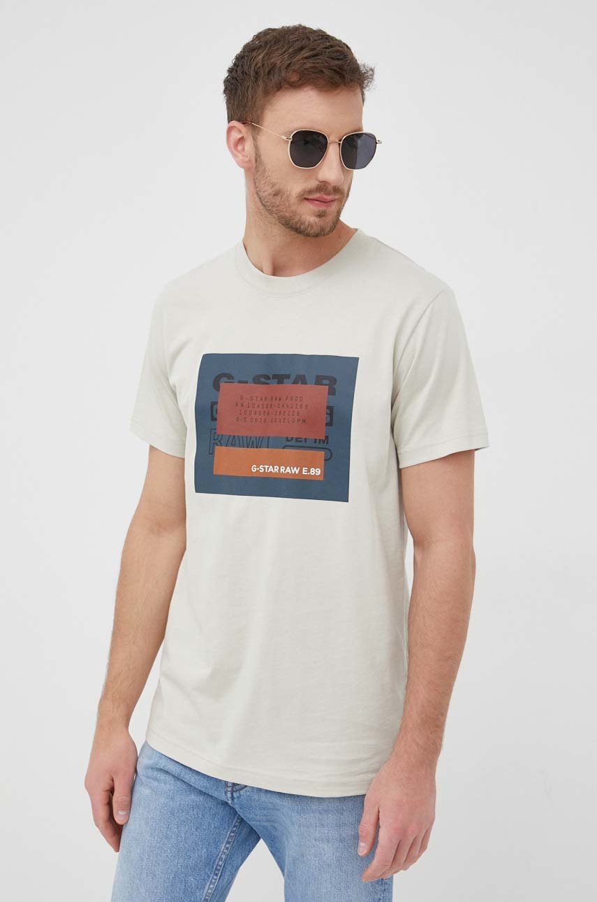 

Памучна тениска G-Star Raw в зелено с принт, Зелен