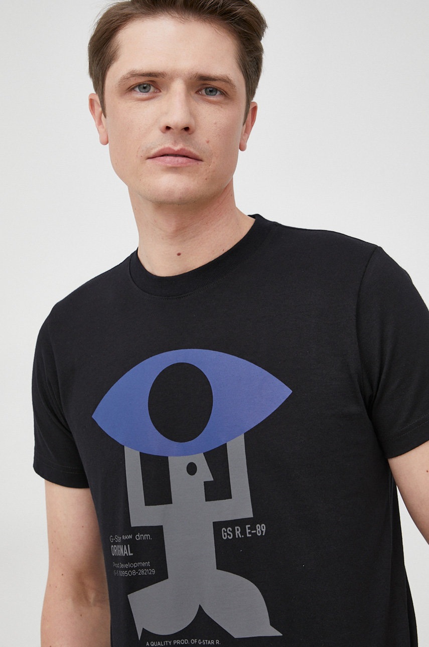

Памучна тениска G-Star Raw в черно с принт, Черен