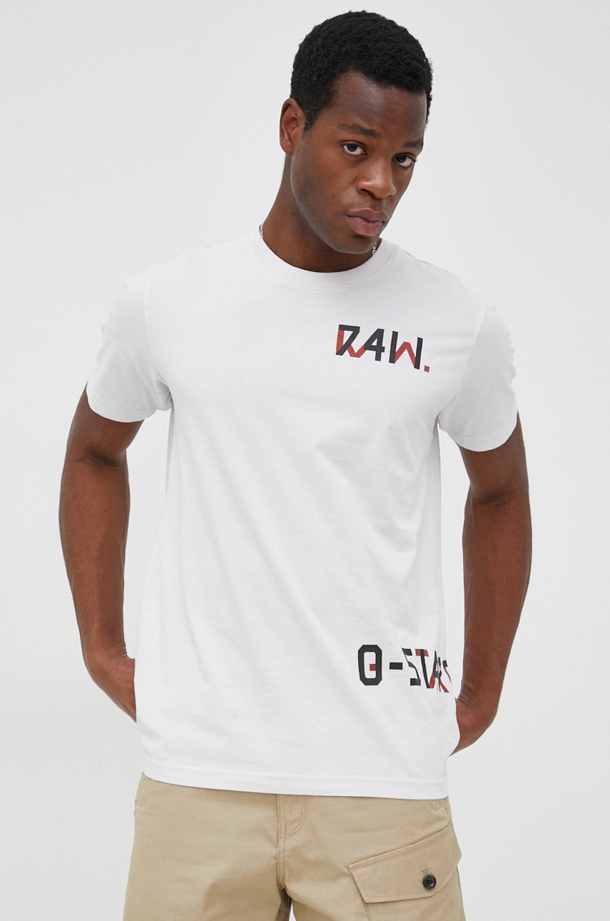 

Памучна тениска G-Star Raw в бяло с принт, Бял