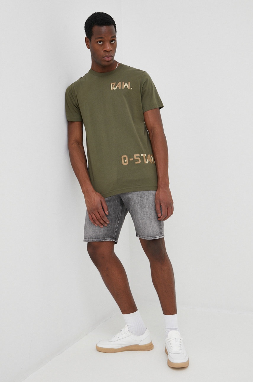 

Бавовняна футболка G-Star Raw колір зелений з принтом