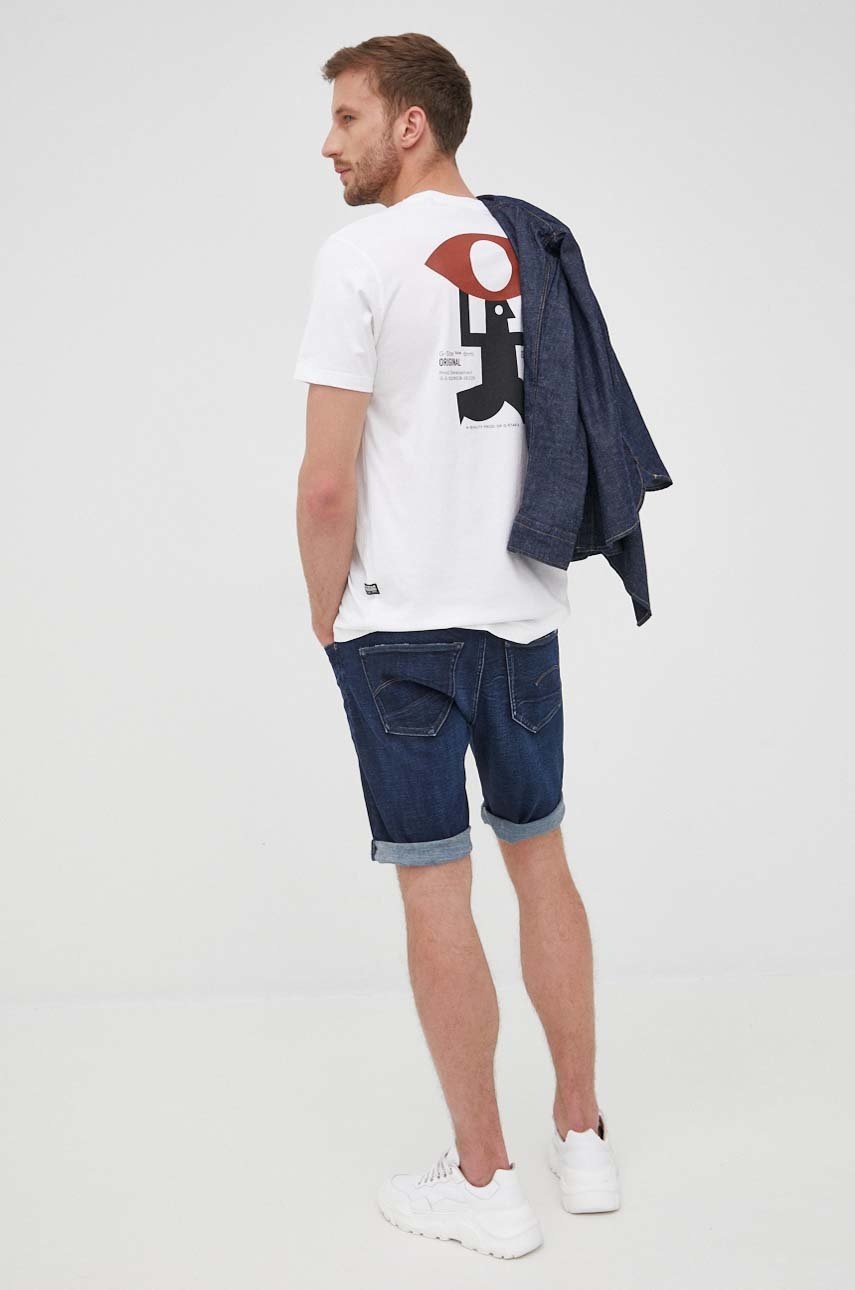 

Памучна тениска G-Star Raw в бяло с принт, Бял