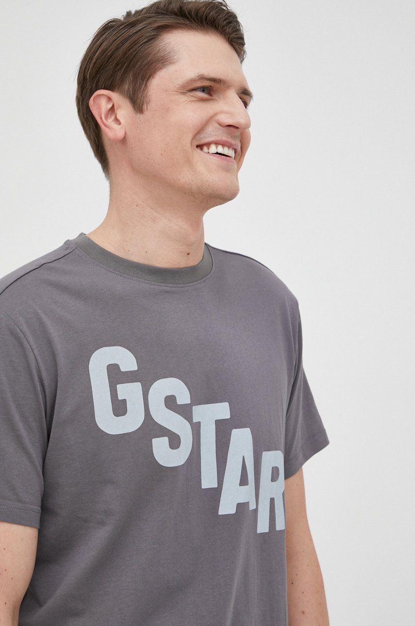 G-Star Raw tricou din bumbac culoarea gri, cu imprimeu answear.ro