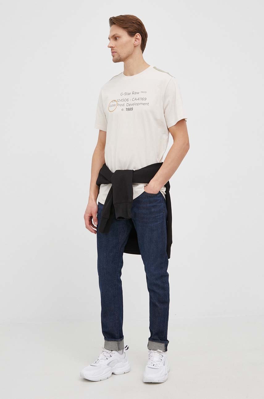 

Бавовняна футболка G-Star Raw колір бежевий з принтом