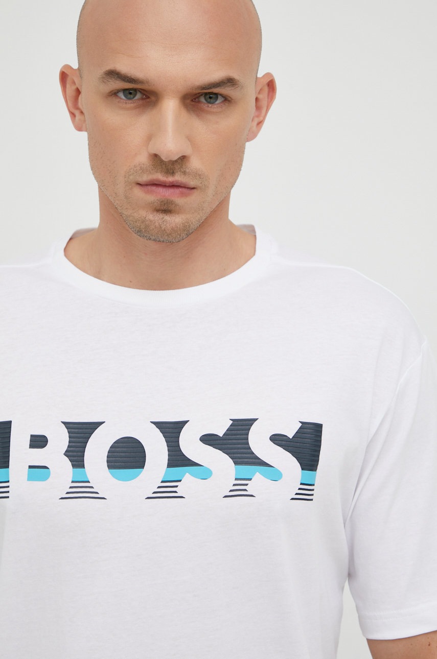 

Памучна тениска BOSS Boss Athleisure в бяло с принт, Бял