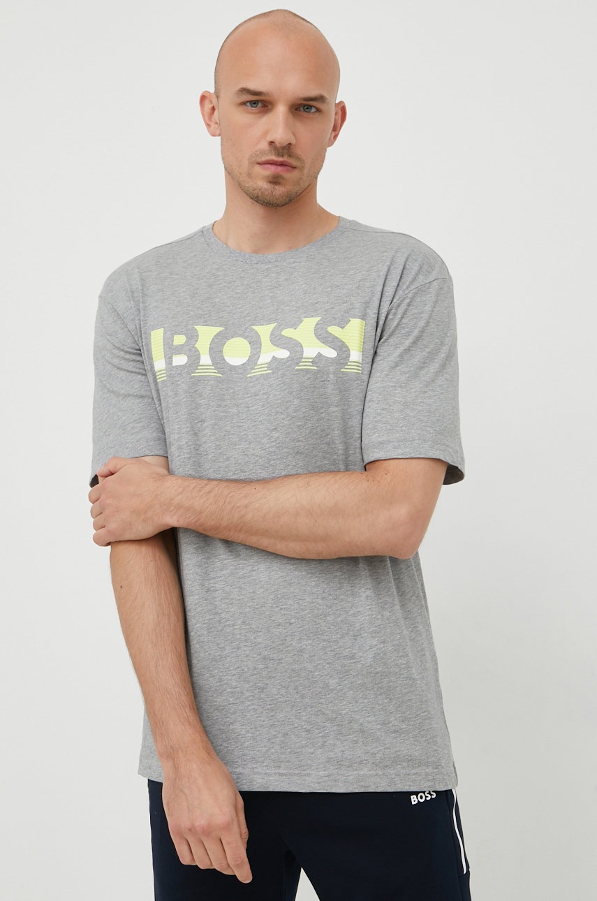 

Памучна тениска BOSS Boss Athleisure в сиво с принт, Сив