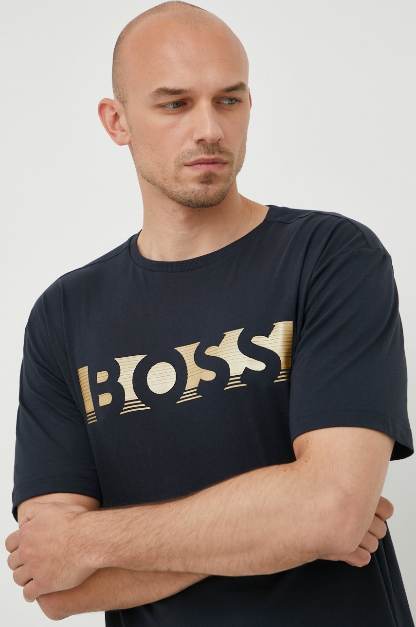

Памучна тениска BOSS Boss Athleisure в тъмносиньо с принт, Тъмносин