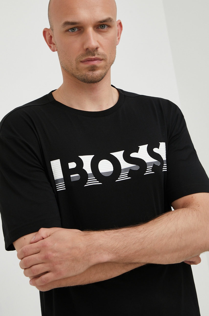 

Памучна тениска BOSS Boss Athleisure в черно с принт, Черен