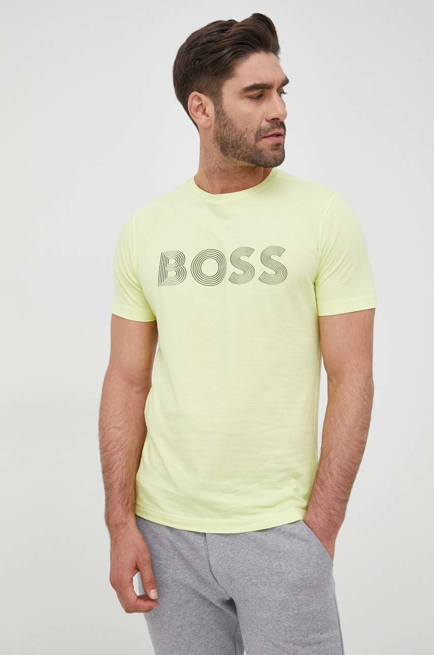 

Памучна тениска BOSS Boss Athleisure в зелено с принт, Зелен