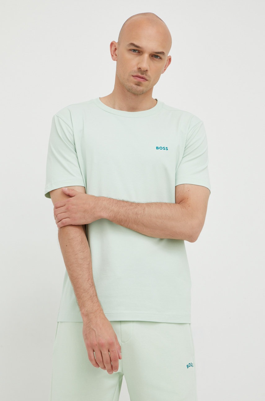 

Тениска BOSS Boss Athleisure в зелено с изчистен дизайн, Зелен
